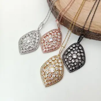 

26x40mm Mixed Color golden plated Cz micro Teardrop pendant chain necklace