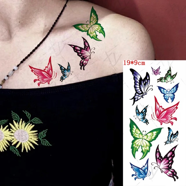 Free Vector  Tropical butterflies of different colors set vector  illustrations of insects with multicolored wings cartoon blue yellow  orange green violet red animals isolated white fantasy tattoo concept