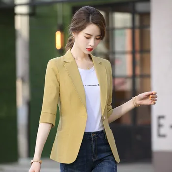 

Temperament Jacket Blazer Slim Long Sleeve Single Button Three Sleeve Coat Office Lady Jacket Lady Notched Collar Blazers Coats