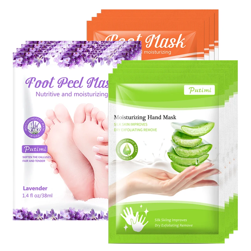 

2pack Foot Mask Exfoliating Peel Callus Remove Dead Skin Cuticles Pedicure Socks+1pack Hand Mask Anti Dry Rough Whitening Gloves