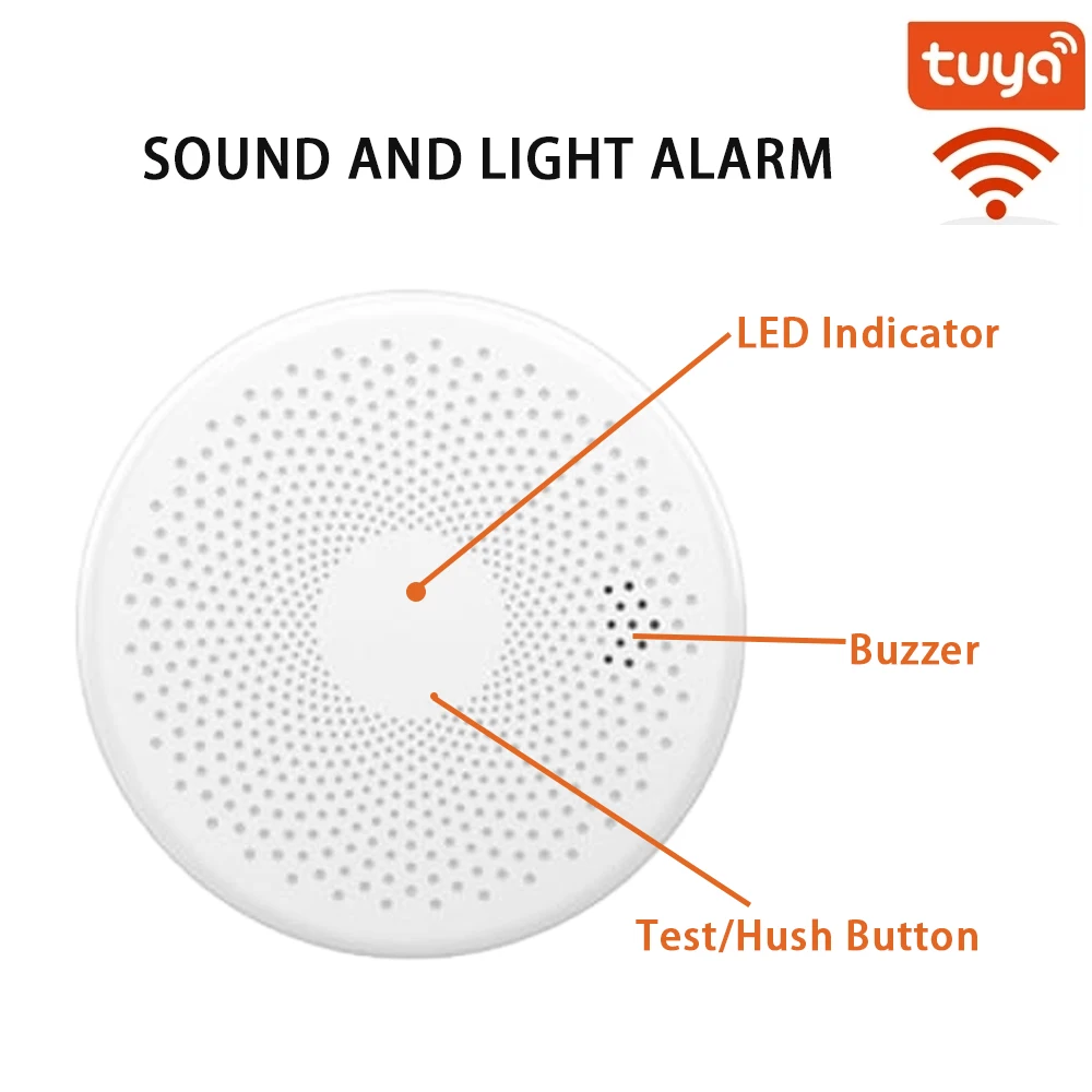 Smoke Sensor Carbon Monoxide Detector Fire Alarm Tuya Smart App Remote Control 80 DB Built in Siren Auto-Check & Silence Button signal light