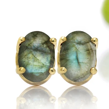 

Simple Oval Shape Rainbow Labradorite Crystal Earrings Women Gold Natural Stone Studs Dainty Gemstones Jewelry Anniversary Gift
