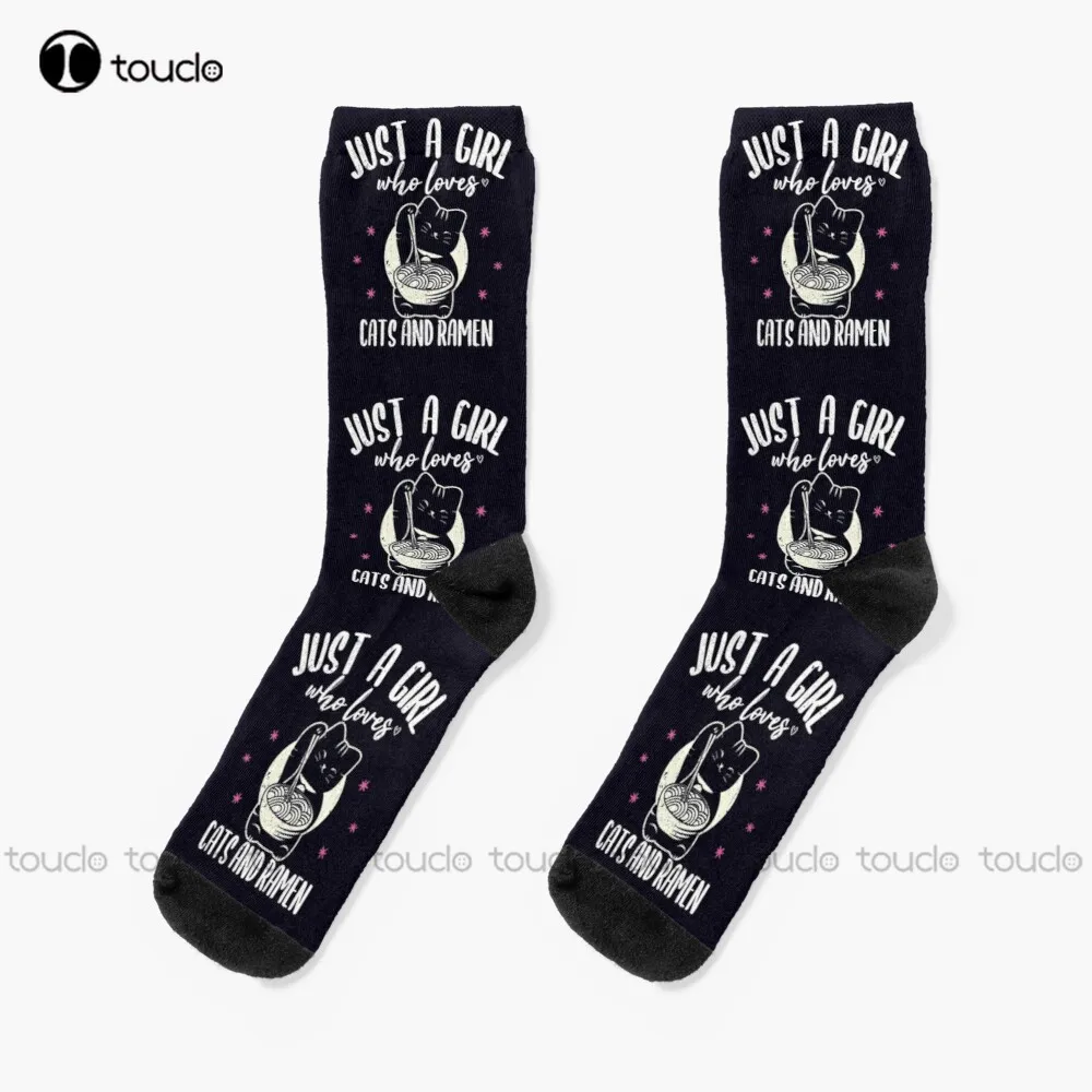 

Just A Girl Who Loves Cats And Ramen - Vintage Cute Kitten Socks Slouch Socks Christmas New Year Gift 360° Digital Print