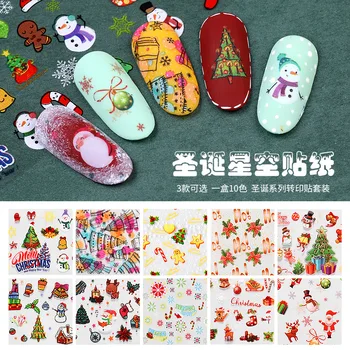 

1 Box 10pcs Christmas Decorations for Nails Mix Colorful Transfer Nail Foil Sticker Snow Flower Elk Gift Santa Adhesive Paper