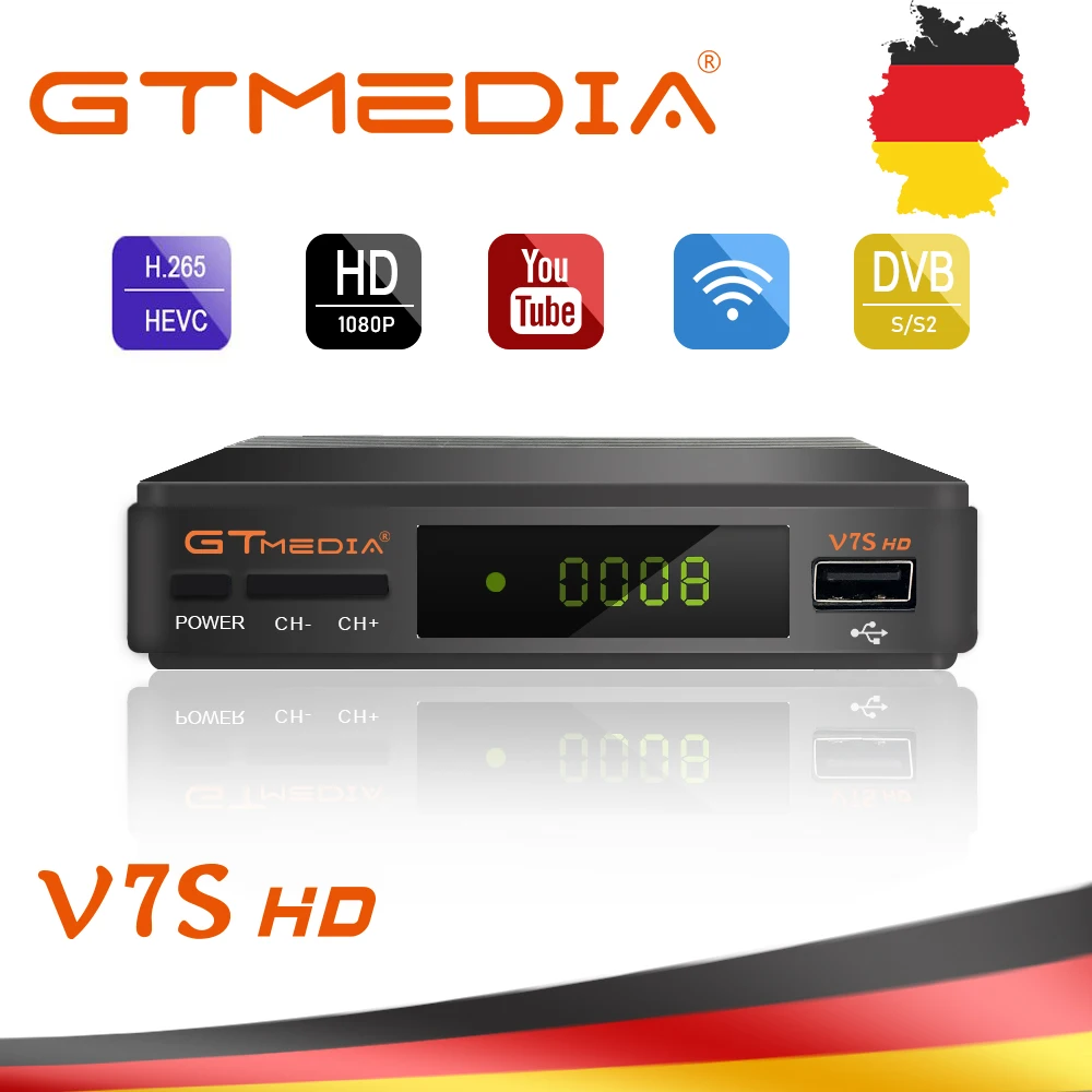 GTmedia V7S HD DVB-S2 спутниковый ресивер FULL HD 1080P+ USB Wi-Fi обновление V7 HD Поддержка Youtube Испания Италия Европа cccam рецептор