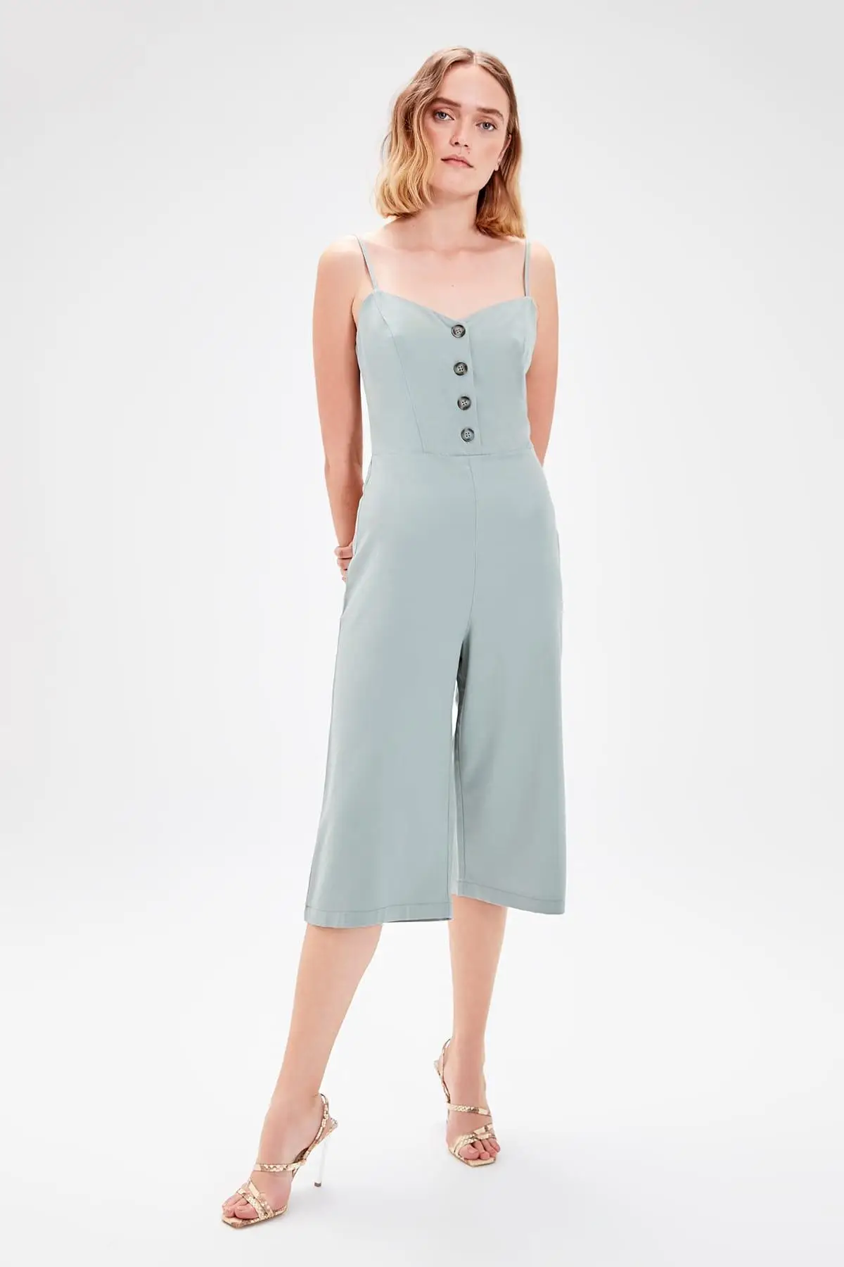 

Trendyol Haki Button Detail Jumpsuit TWOSS19TU0044
