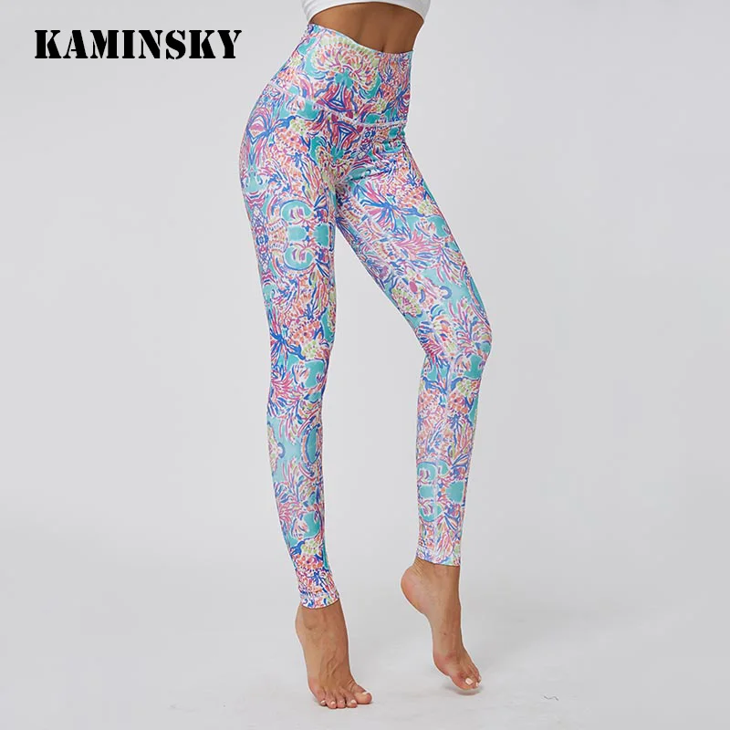 

Kaminsky Women Leggings No Transparent Colorful Printing Leggings Exercise Fitness Patchwork Push Up Female Pants Elastic Leggi