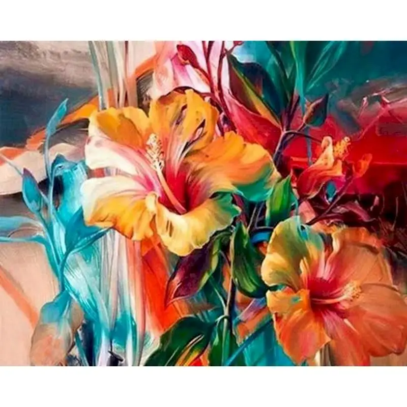 アクリル画　A3 いろとりどりの花たち 【原画/A3/アクリル画】 インテリアアート