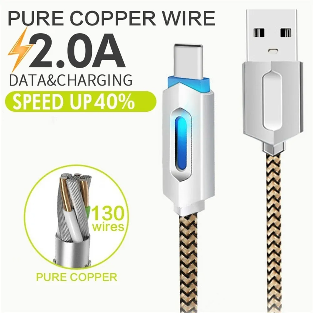LED USB C Cable for Samsung Galaxy S10 S9 Plus Note 9 Fast Mobile Phone Charging Type-C Cable for Xiaomi Mi9 Huawei USB-C Cord