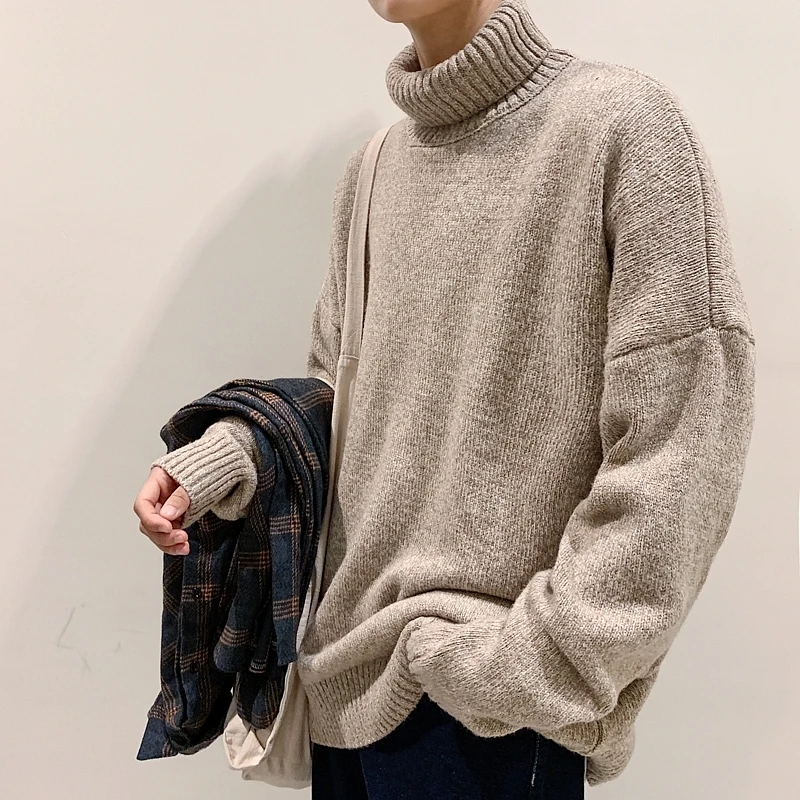

2019 New Autumn And Winter Korean Version Of The Couple Loose Stitching Men's High Collar Casual Sweater Large Size