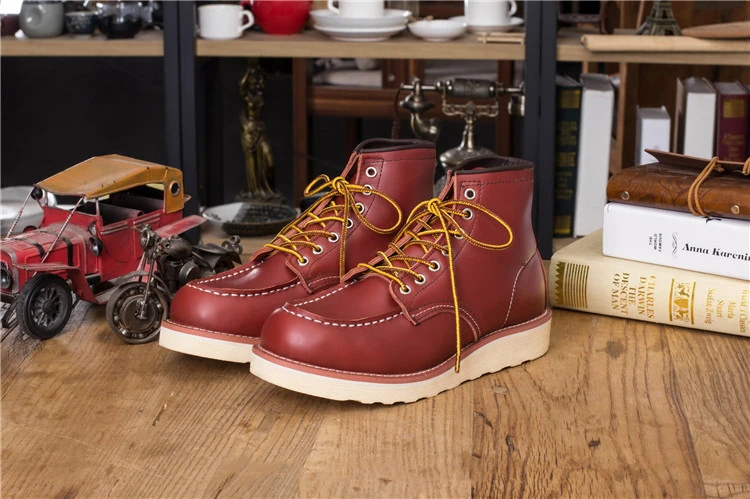 red -1 Goodyear/Винтажные ботильоны в байкерском стиле из натуральной кожи; мужская повседневная обувь с квадратным верхом и крыльями; рабочие красные ботинки; Мужская обувь в стиле панк - Цвет: red -1