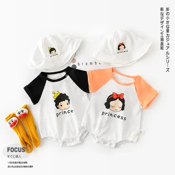 

2020 new summer 3pcs baby boy romper newbron girls bodysuit with sun hat cartoon outfit kids cotton clothes for 6-18mouth