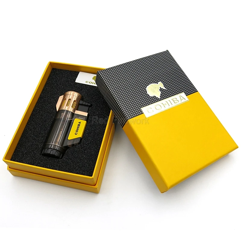 COHIBA гаджеты для мужчин прозрачная Зажигалка Winproof 3 струйная Зажигалка факела сигарета курительные зажигалки для сигар креативные