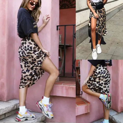 

Women's Sexy Leopard Print Bodycon Slim Midi Length Skirt Party High Waist Skirt