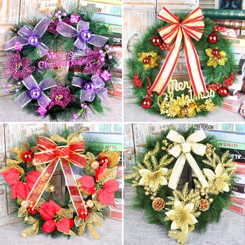 

Christmas wreath new year decorations door hanging hotel hanging tree bow rattan mall ornaments rattan ring