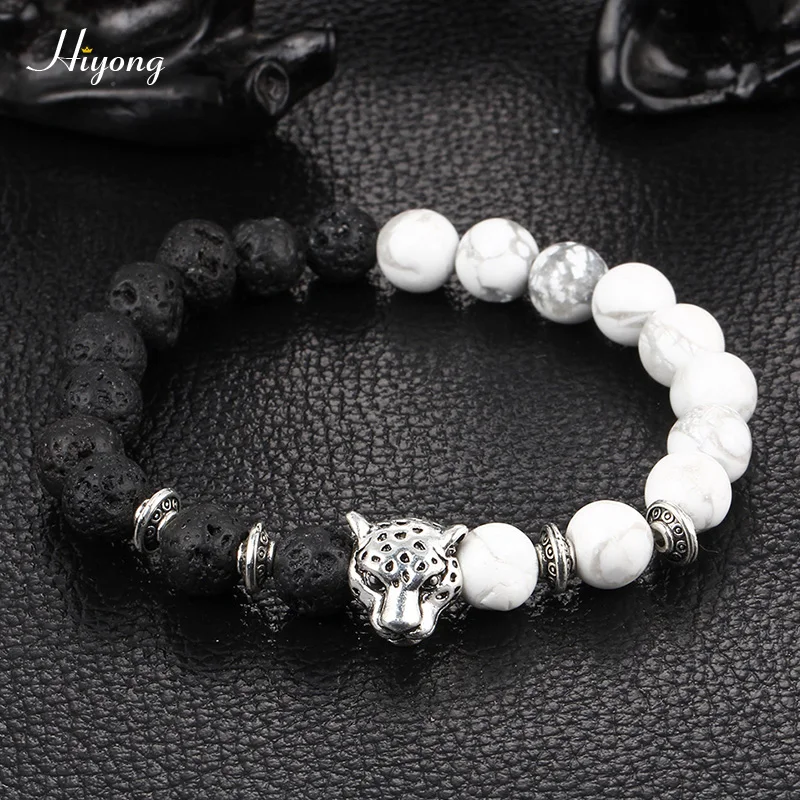 

Bead Bracelets for Women Men 8mm Natural Lava Rock Stone Bracelet Essential Oil Diffuser Leopard Head Bracelet Jewelry Gifts