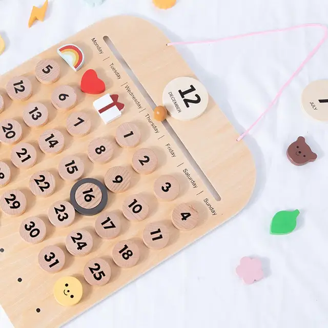 Wooden Calendar Weather Station Board Toys Kids Wall-mounted Primary School Teaching Aids Educational Learning Games 2