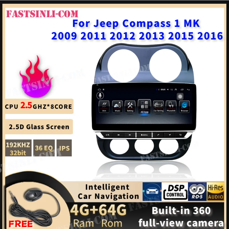 Автомагнитола для Jeep Compass 1 MK 2009 2011 2012 2013 2015 2016 мультимедийный видеоплеер