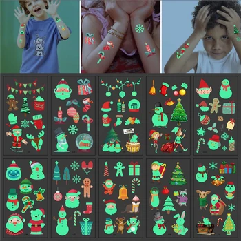 

10pcs Christmas Luminous Cartoon Temporary Tattoo Sticker for Kids Party Decor Waterproof Fluorescent Art Tatuajes Temporales