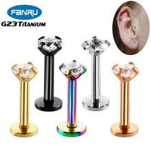 

G23 Titanium Labret Internal Thread Helix Tragus Cartilage Lip Stud Piercing Hoop Zircon Stud Earring Perforated Body Jewelry