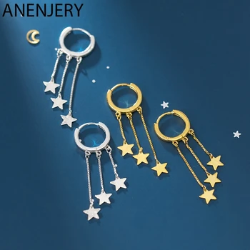 

Anenjery New Trendy Star Tassel Small Hoop Earrings Silver Color Women Earrings oorbellen pendientes S-E937