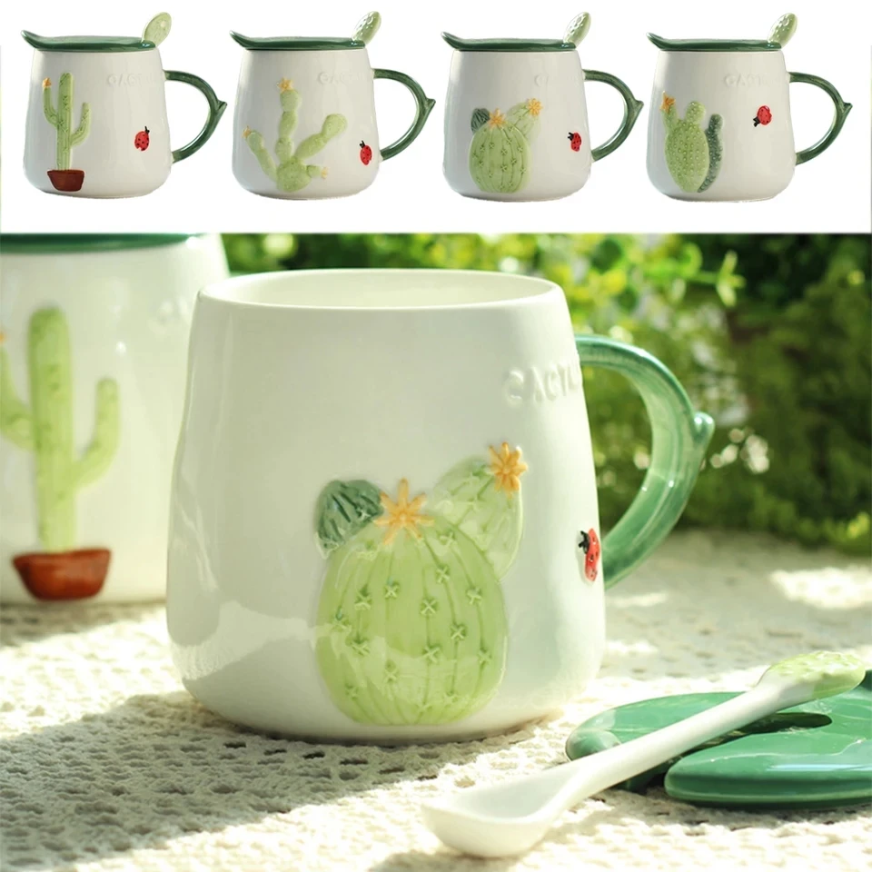 3 шт./компл. керамическая кружка с крышкой и ложкой в виде кактуса чашка для кофе