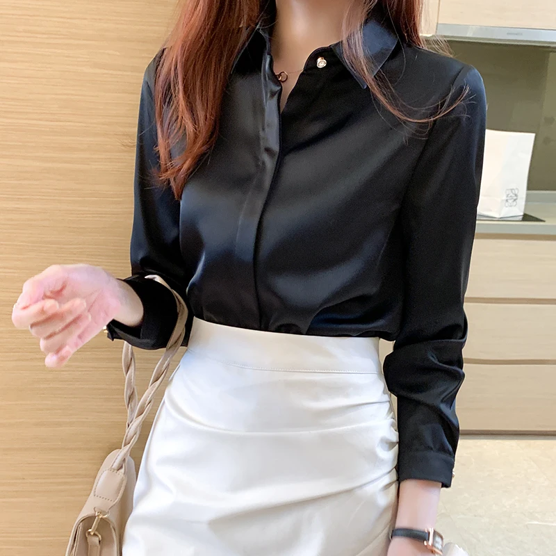 Silk Shirts Women Long Sleeve Shirts Blouses for Women Satin Clothing Shirt Office Lady Solid Silk Shirt Blouse 2022 Fashion Top
