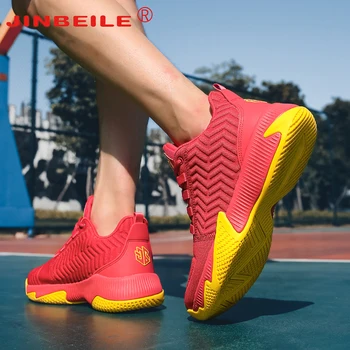 

JinbeileHighBasketball Shoes Men's Sneakers Outdoor Wear Non-slip Shock Absorption Ball Shoes Breathable Flying Weave Sport Shoe