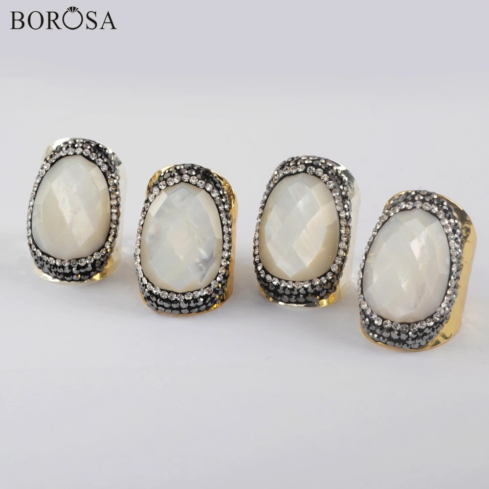 BOROSA, 5 шт., Натуральное белое кольцо в виде ракушки, кольцо с перламутром, Золотое кольцо, кольца ручной работы с кубическим цирконием для женщин, ювелирные изделия JAB976