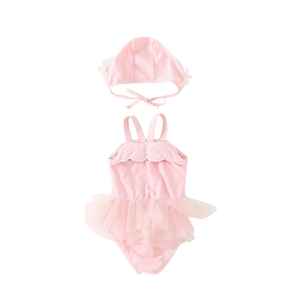 Gauze Skirt Type Kids Swimwear Angel Design One-piece Baby Girl Swimsuits Swimming Clothes with Cap | Спорт и развлечения