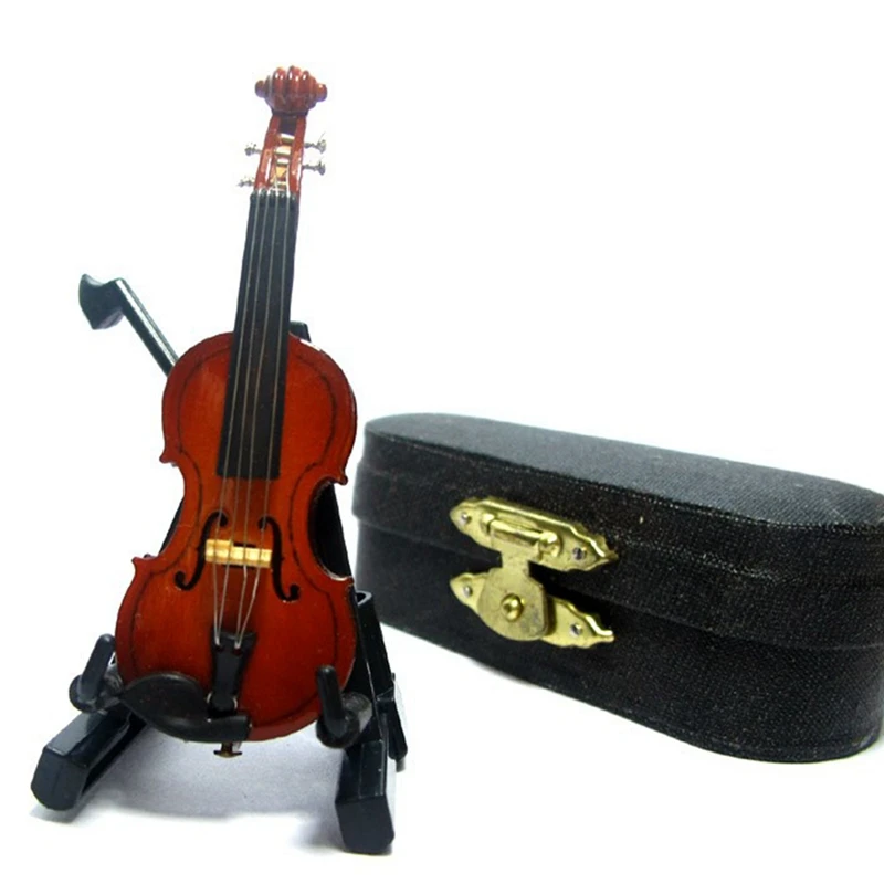 

Wooden Violin Figurine With Storage Box Miniature Crafts Mini Ornaments Model For Home Desktop Decoration
