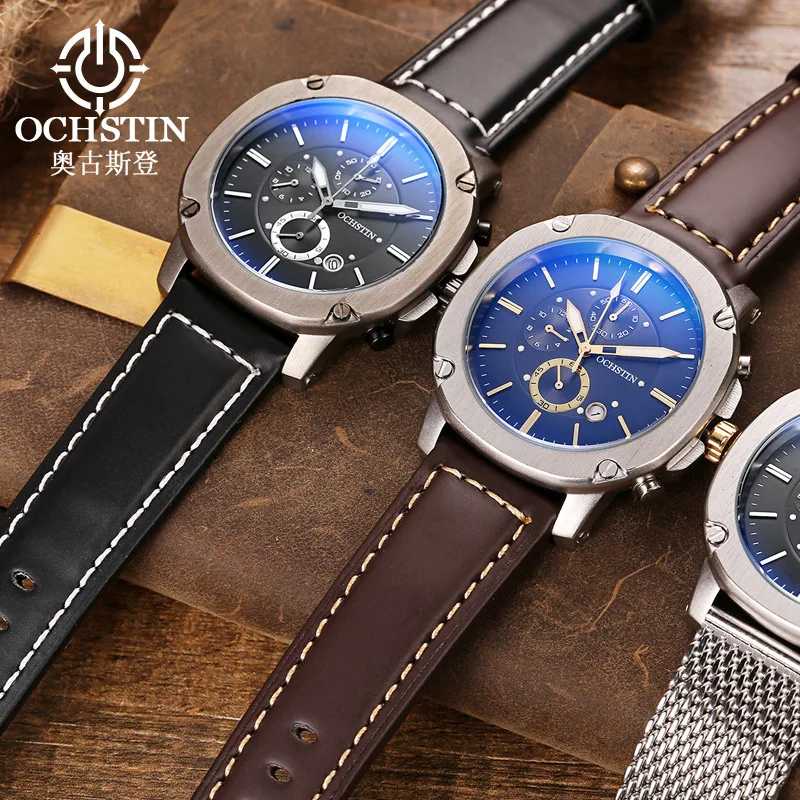 

Top Grade Brand MEN'S Watch Casual Business-Style Multi-functional Three-Eyed Calendar Mesh Belt MEN'S Table