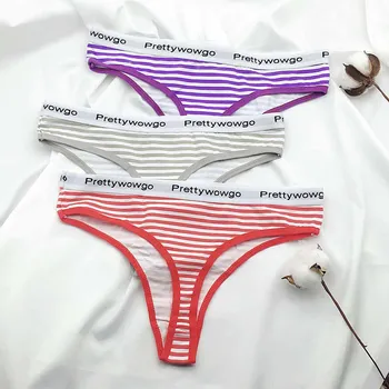 

3 pcs/lot New Arrival 2020 Good Quality Cotton G String Sexy For Women Striped Thong Underwear 9008