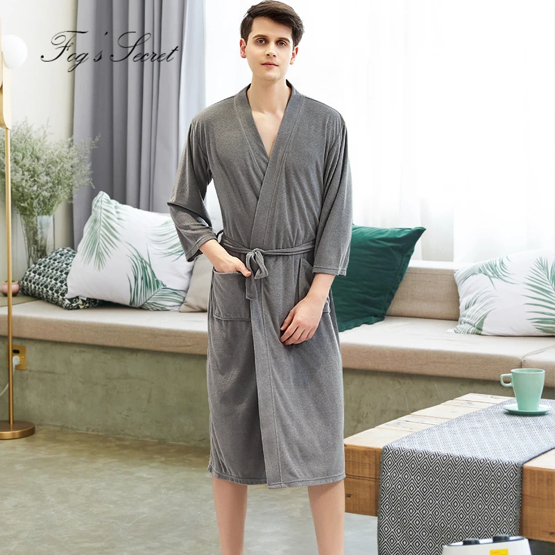 Серый Мужской халат, пара тонких быстросохнущих пижам yukata, домашняя одежда, ночная рубашка, серый, красный, коричневый, roupao feminino - Цвет: Серый