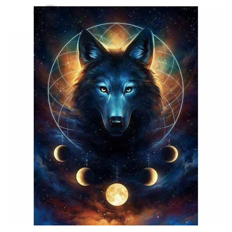 

Full Round Drill 5D Diy Diamond Painting Moon Wolf 3D Embroidery Cross Stitch Rhinestone Decor