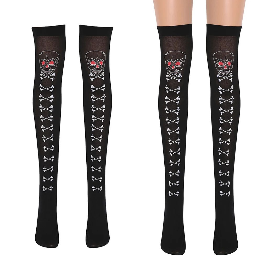 Women's Over Knee Long Socks Skull Thigh Highs Sock Halloween Cosplay Stockings