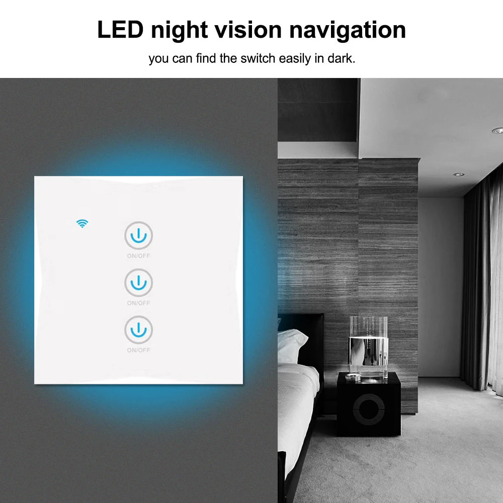 Wifi Smart Wall Touch Switch Glass Panel Mobile APP Tuya/Touch Control Timer No Hub Required for Google Home Alexa