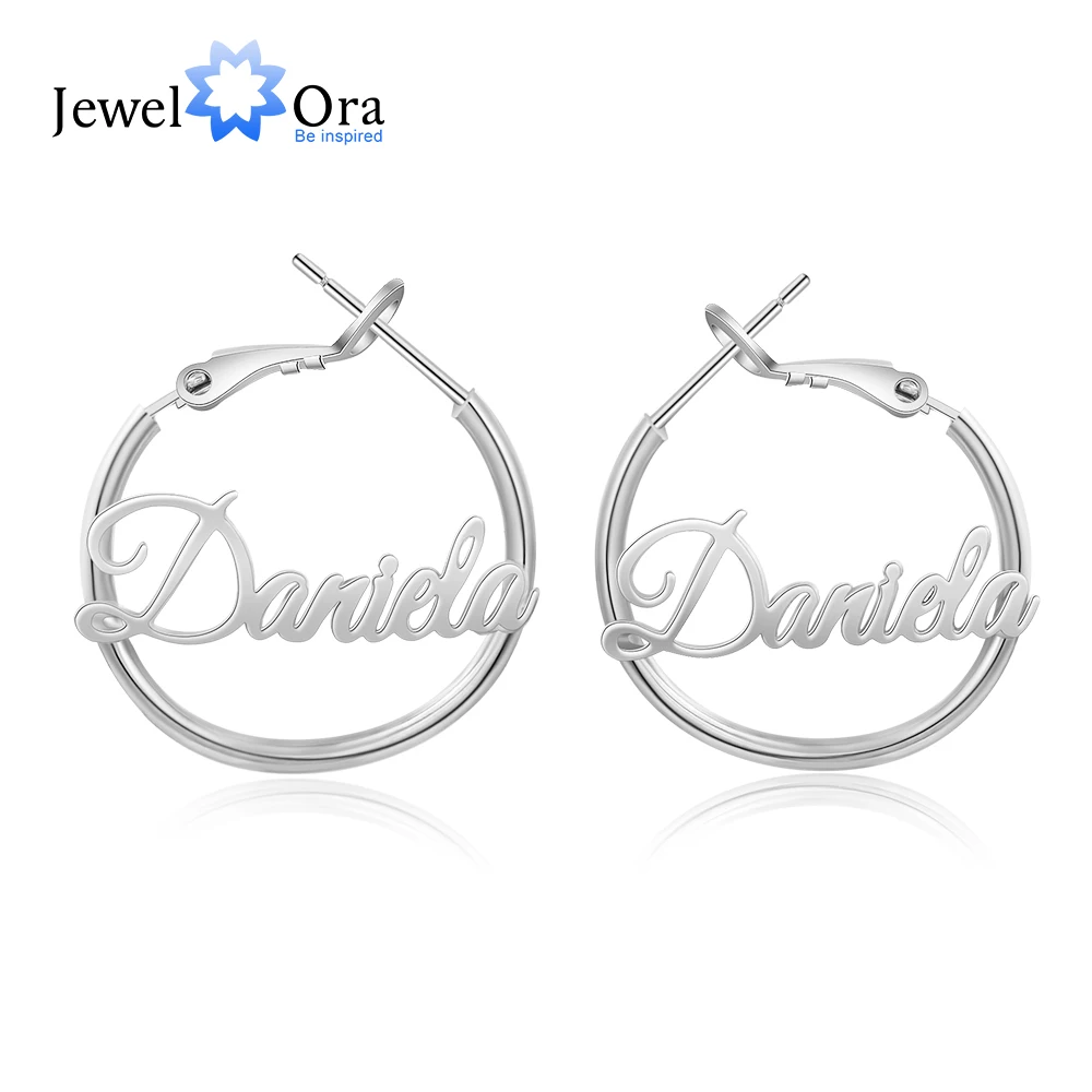 Personalized Name Copper Letter Earrings for Women Gold/Silver/Rose Gold Color Customized Circle Hoop Gifts Girls | Украшения и