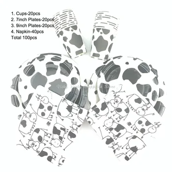 

100pcs/lot Cute Cow Theme Party Disposable Tableware Cartoon Animals Cow Birthday Baby Shower Cow Party Decoration Supplies