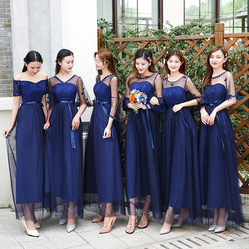Темно синее платье подружки невесты платья для свадьбы вечерние Vestido Azul Marino с