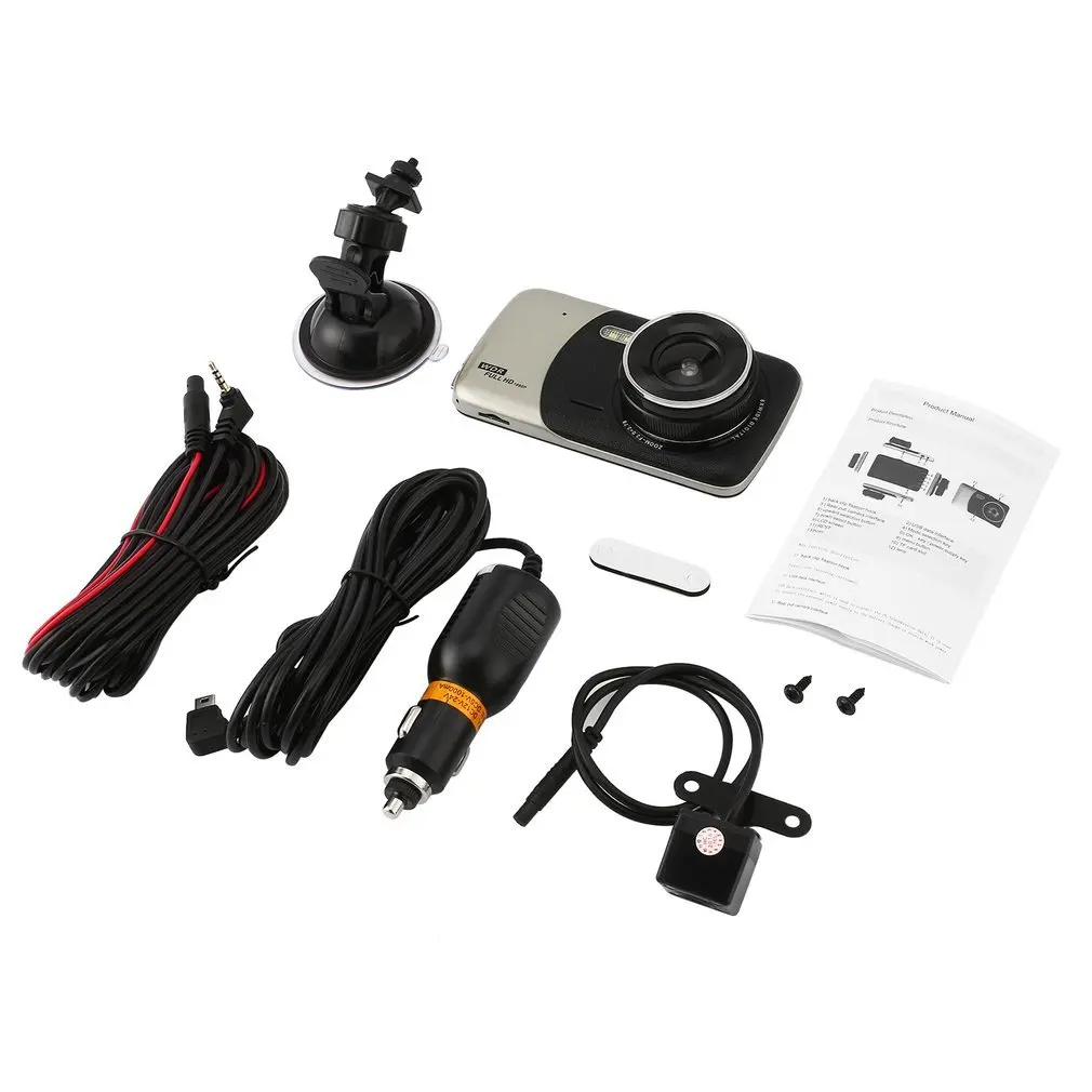 

Dash Cam Dual Lens Car DVR Vehicle FrontCamera Full HD 1080P 4" IPS Front+Rear Video Recorder G-sensor Monitor