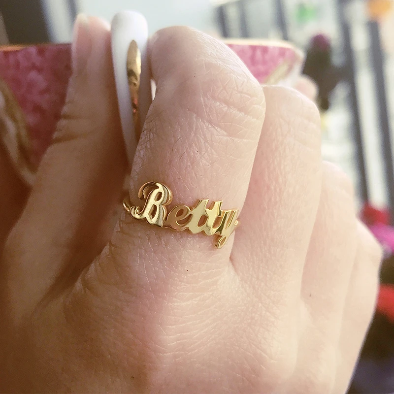 Disesuaikan Nama Kustom Cincin Untuk Wanita Pribadi Cincin Emas Buatan Tangan Kustom Huruf Inisial Cincin Rings Aliexpress