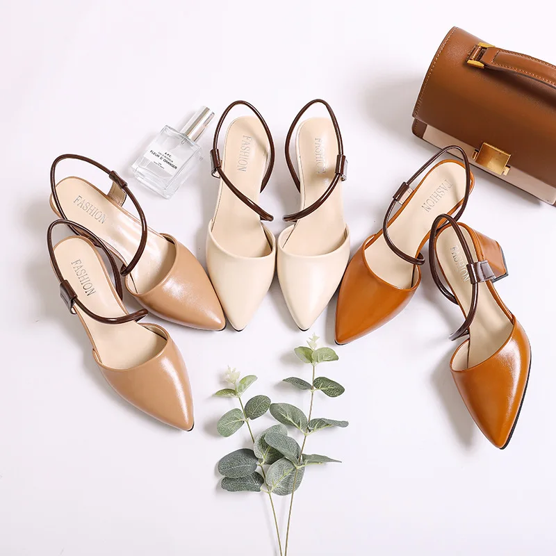 

WDHKUN Women Sandals Fashion Beautiful Mid Heel Sandals Lady Summer Pointed Toe Party Office Shoes Women Plus Size 34-40