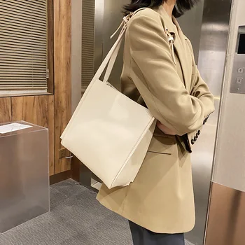 

Fashion Solid Color Handbag Totes Women Simple PU Leather Travel Shoulder Underarm Purse Portable Top-handle Bags