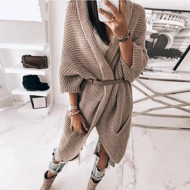 

Retrieve Streetwear Classy Solid Loose Long Vests Women Full Batwing Mouwen Used Trui