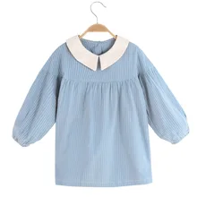 Платье для девочек; Новинка года; сезон весна-осень; Детские платья с длинными рукавами для девочек; в полоску; консервативный стиль; одежда для детей; костюм для малышей