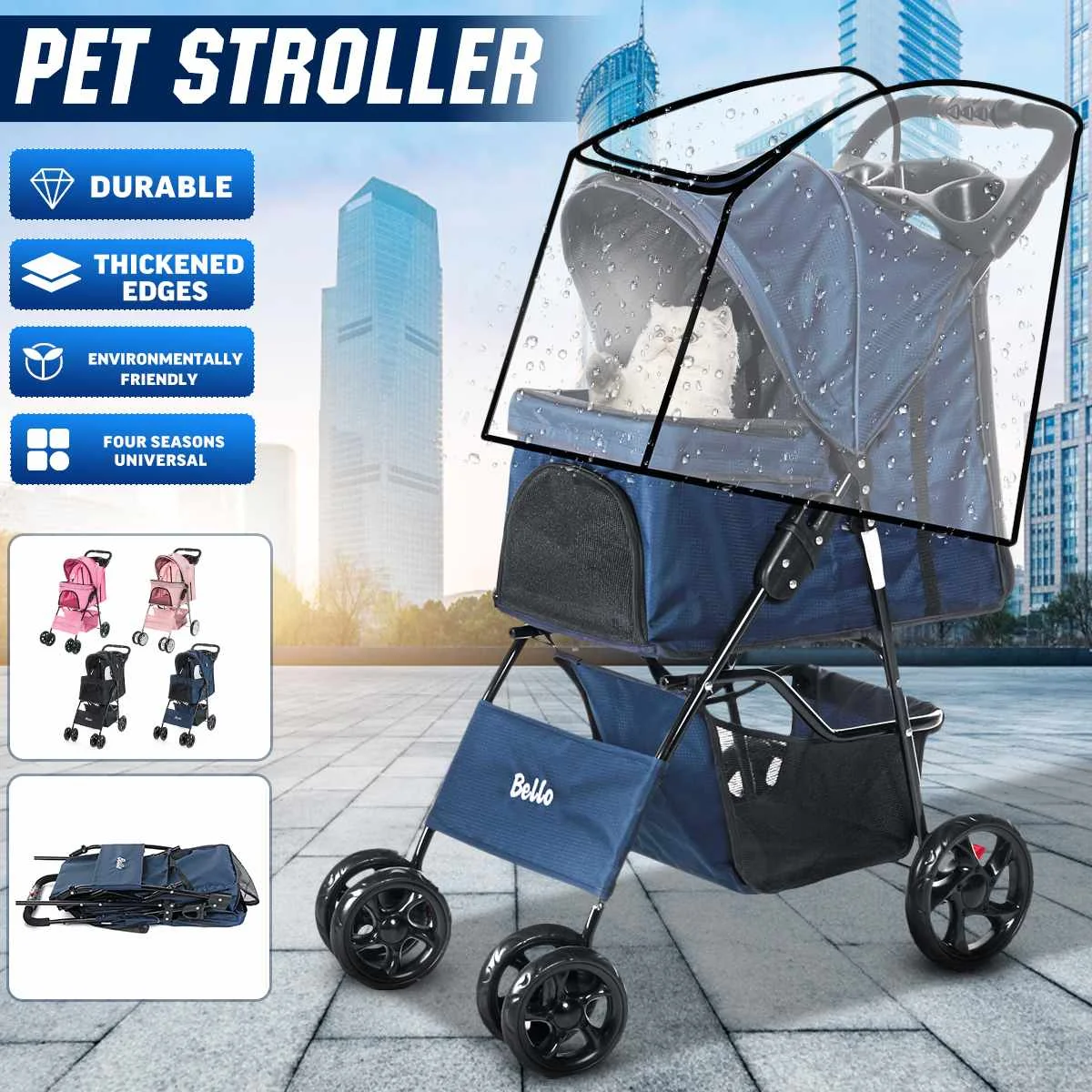 Breathable Pet Stroller Outdoor 600D Oxford Cloth Pet Cart Cat Dog Carrier 360 Rotating Front Wheel With Rain Cover Durable Breathable Pet Stroller Outdoor 600D Oxford Cloth Pet Cart Cat Dog Carrier 360 Rotating Front Wheel With Rain Cover Durable