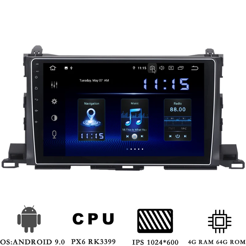 

2 din Android 9.0 Car Radio for Toyota Highlander 2015 Multimedia player GPS Navi Build-in DSP HDMI 10.2" IPS screen 4GB+64GB