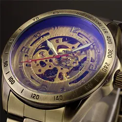 Мужские механические часы, мужские часы со скелетом, винтажные латунные стальные мужские наручные часы в стиле стимпанк, мужские часы