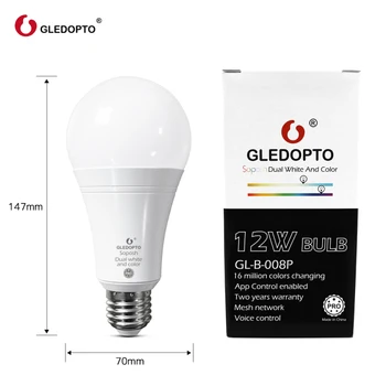 

NEW GLEDOPTO ZigBee3.0 12W RGB+CCT LED Smart Bulb Pro App/Voice/RF Remote Work with Amazon Echo Plus Alexa Smart home house 2020